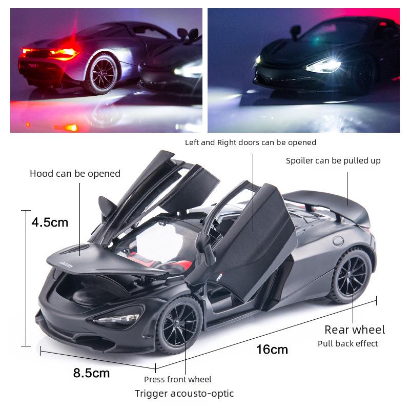 Boxed 1:32 McLaren 720S Alloy Toy Car with Pull Back, Sound, and Light Features