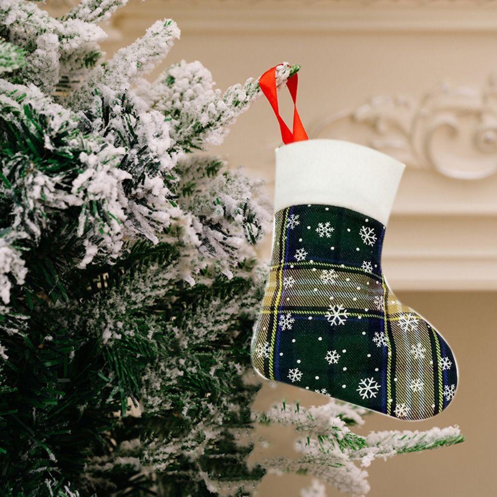 Mini Red and Green Plaid Christmas Socks Snowflake Christmas Decorations  Party