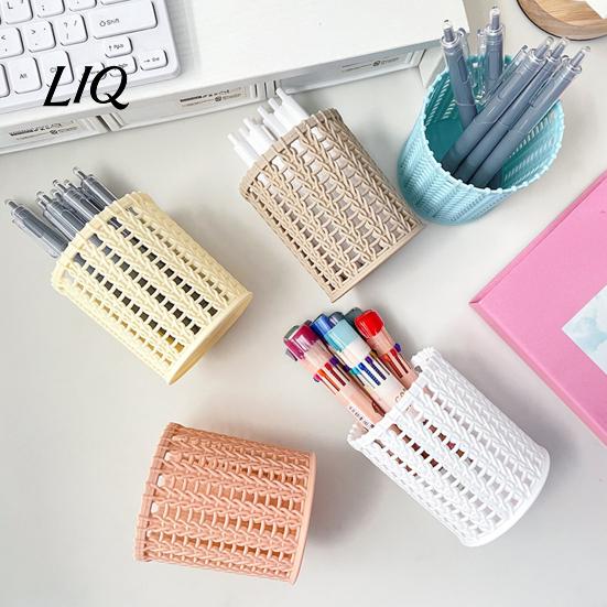 Pencil And Gadget Holder Imitation Rattan Pen Holder, Round Hollow Desk Organizer, Large Capacity Moisture-proof Cup for Pens Pencils Makeup Brushes,
