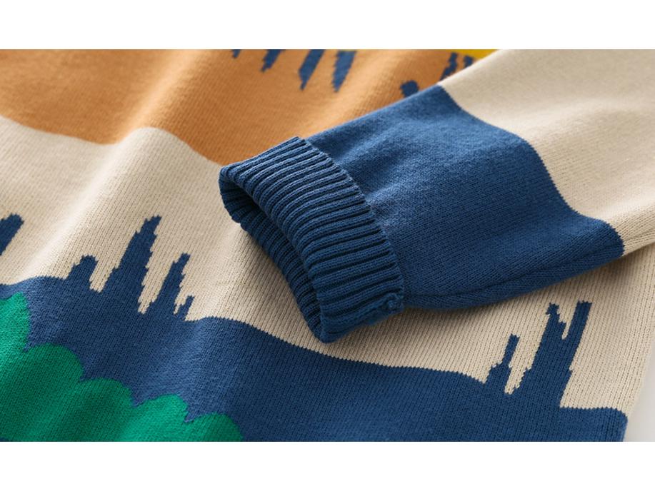 Tengyun Pigeon Kids' Double-Layer Sweater - European & American Style, Boys' Abstract Cartoon Jacquard, Autumn 2025 Collection.