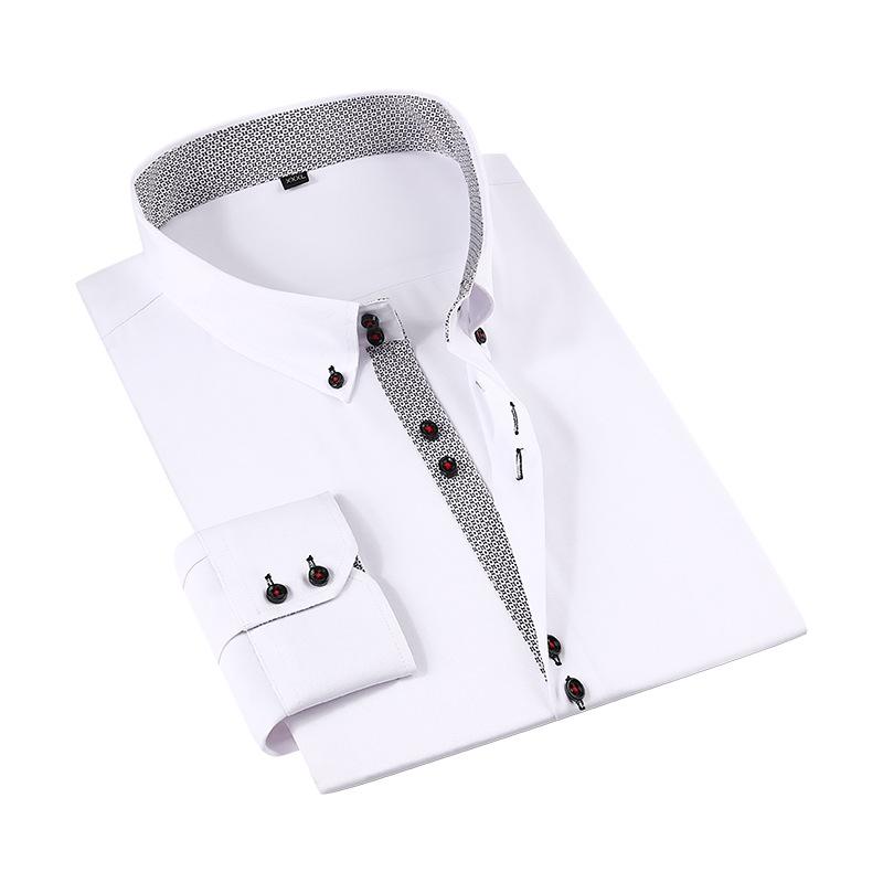 Men s long-sleeved shirt, two-tone business-casual shirt, men s large-size white shirt S