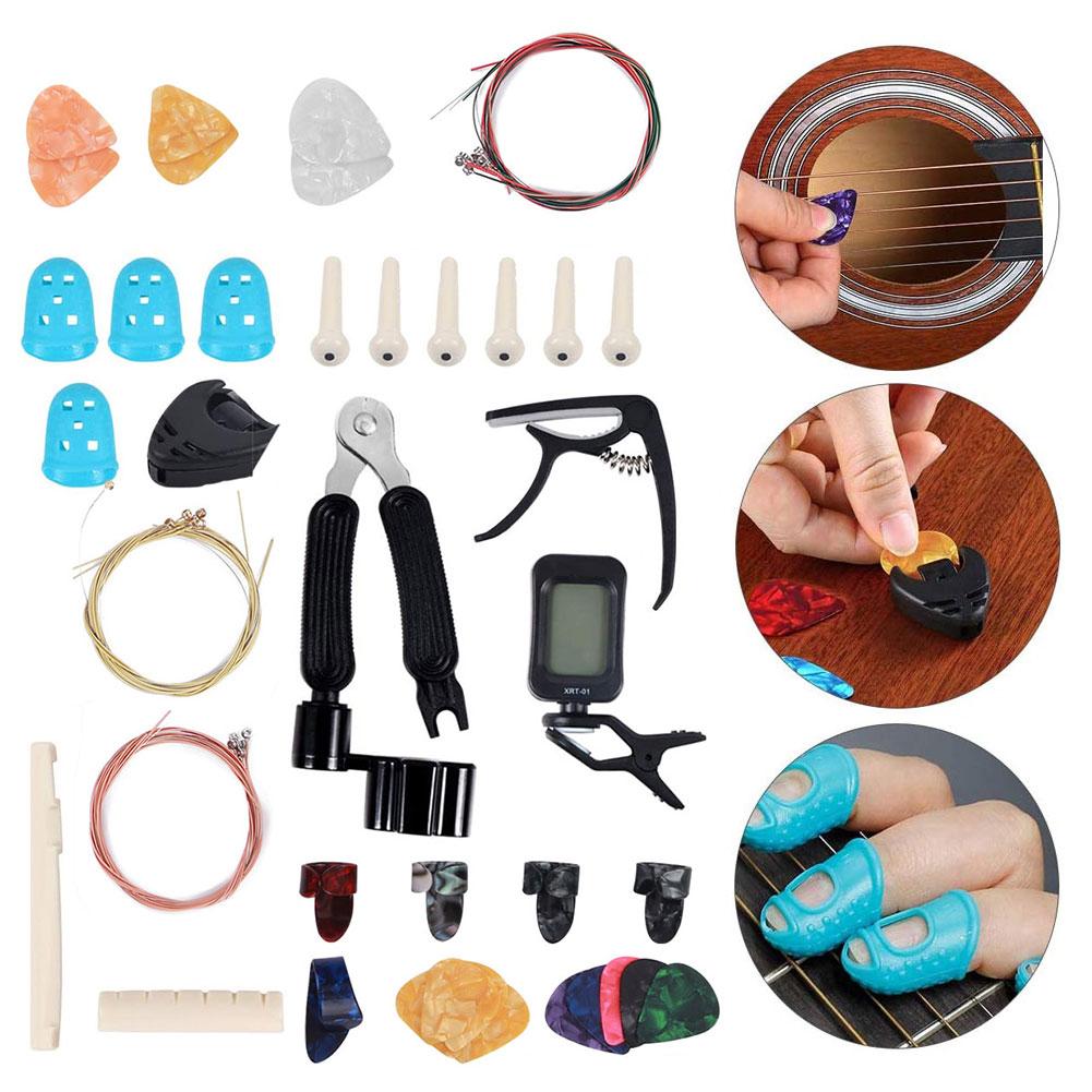 Guitar Accessories Kit Tuner Strings Changing Capo Picks Nail Cover Combo Repair Tool