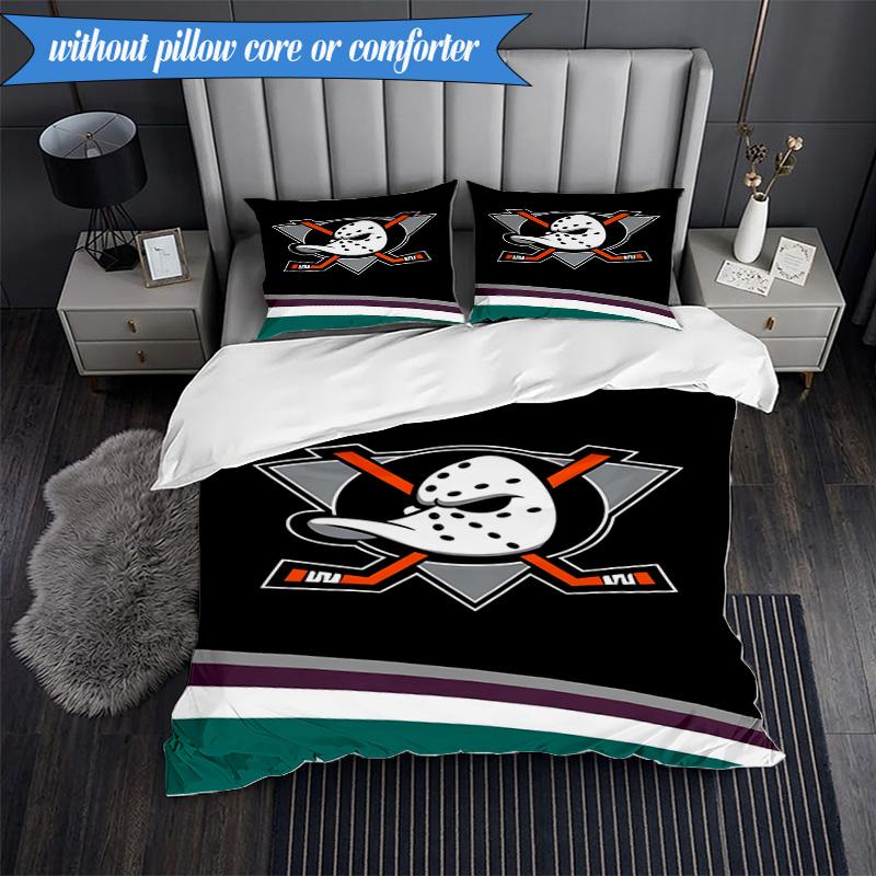 Set Biancheria da Letto 3 Pezzi Squadra di Hockey Anaheim Ducks Stampa 2D (Include 1 Copripiumino + 2 Federe Senza Imbottitura), Decorazione camera da letto, Regalo ventilatore