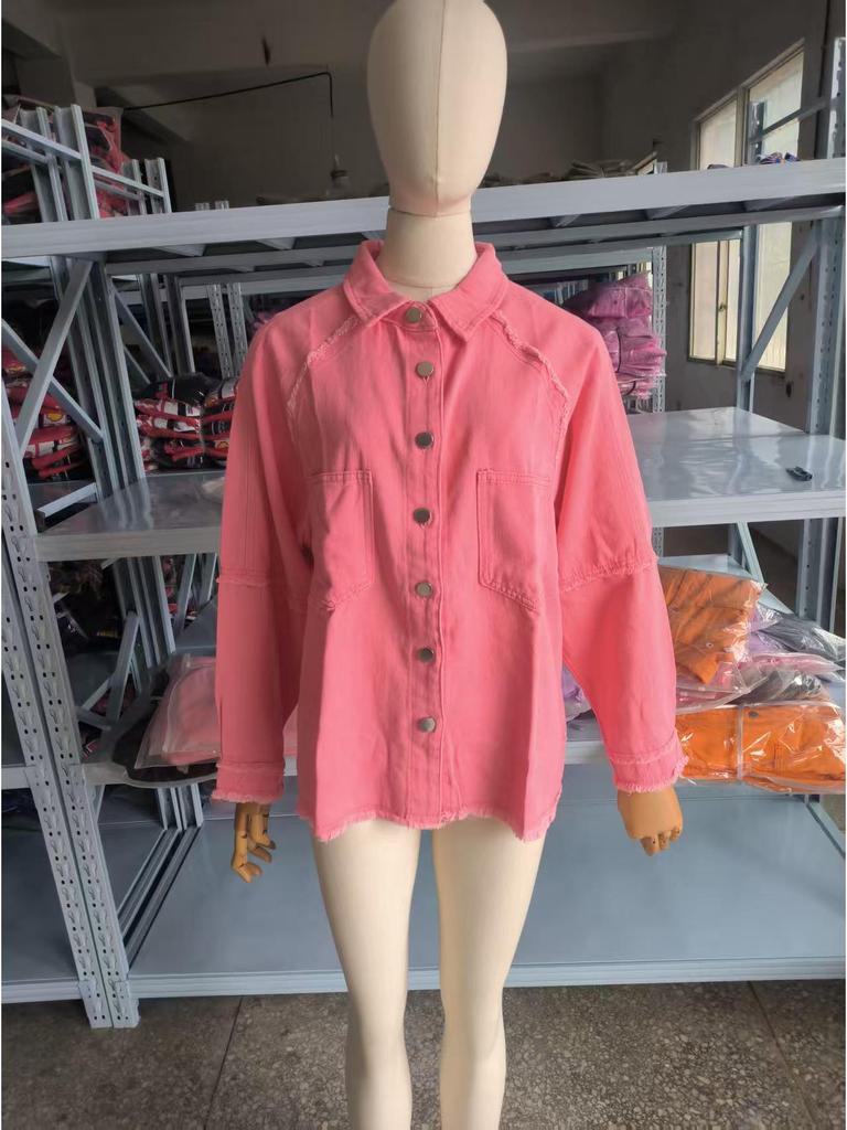 2025 Autumn Women's Long-Sleeve Washed Denim Jacket with Raw Edges