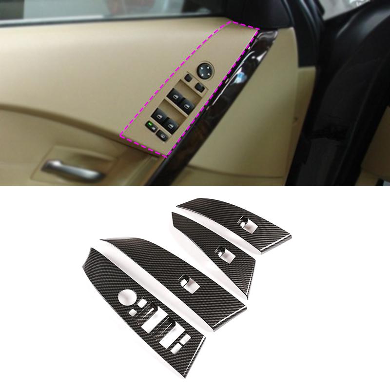 Car Styling ABS Carbon Texture Interior Window Lift Control Switch Button Panel Frame Cover Trim For BMW 5 Series E60 04 - 06