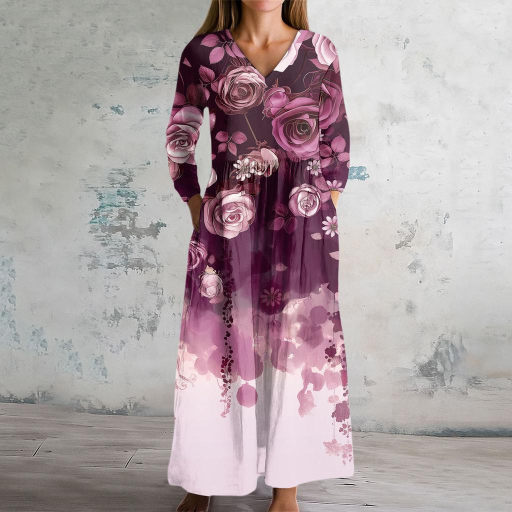 Women's Fashion Dress Spring V-neck Long Sleeve Dress