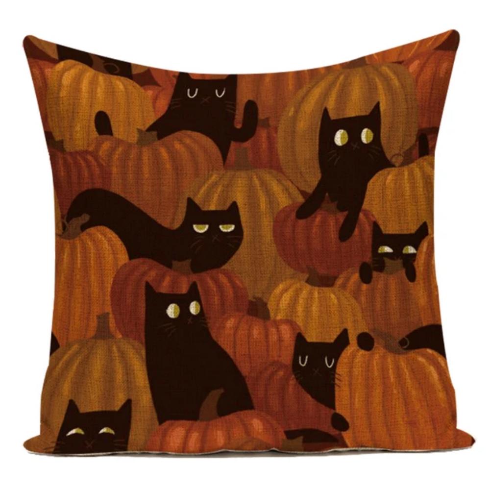Retro Halloween Pillow Cover Vintage Illustration Witch Pumpkin Black Cat Cushion Case Home Decor Throw Pillowcase for Sofa Bed