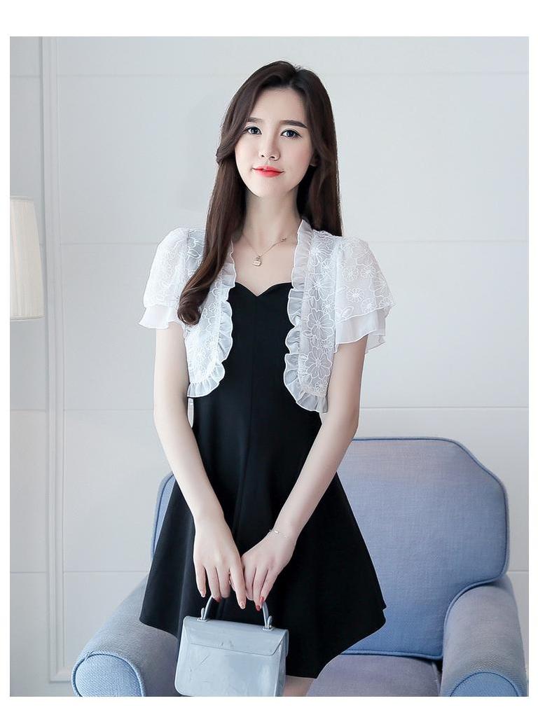 Women's Summer Sun Protection Chiffon Lace Bolero Jacket - Short Sleeve Shawl Top