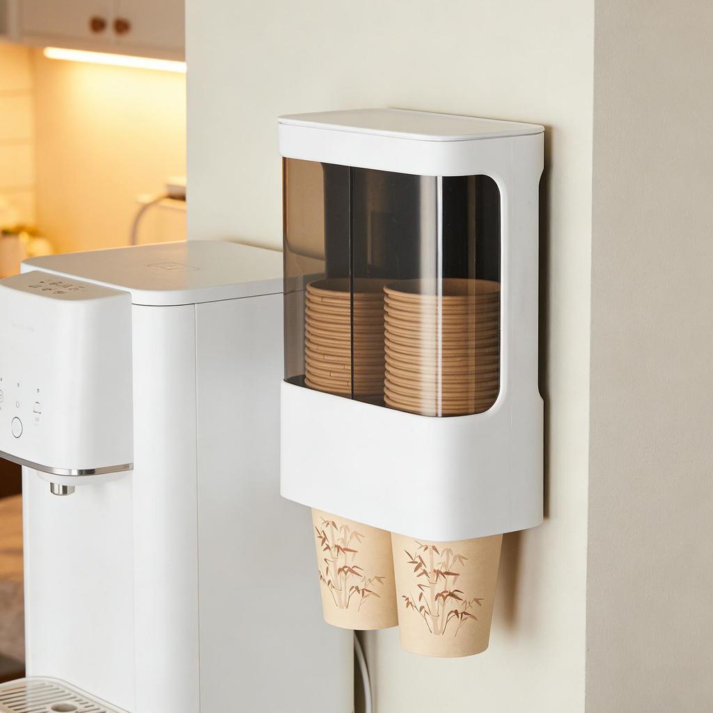Cup Dispenser Wall Mount Double Cylinders Storage Rack Coffee Cup Organizer for Home Kitchen Restaurant Cafe Bar Breakroom Party