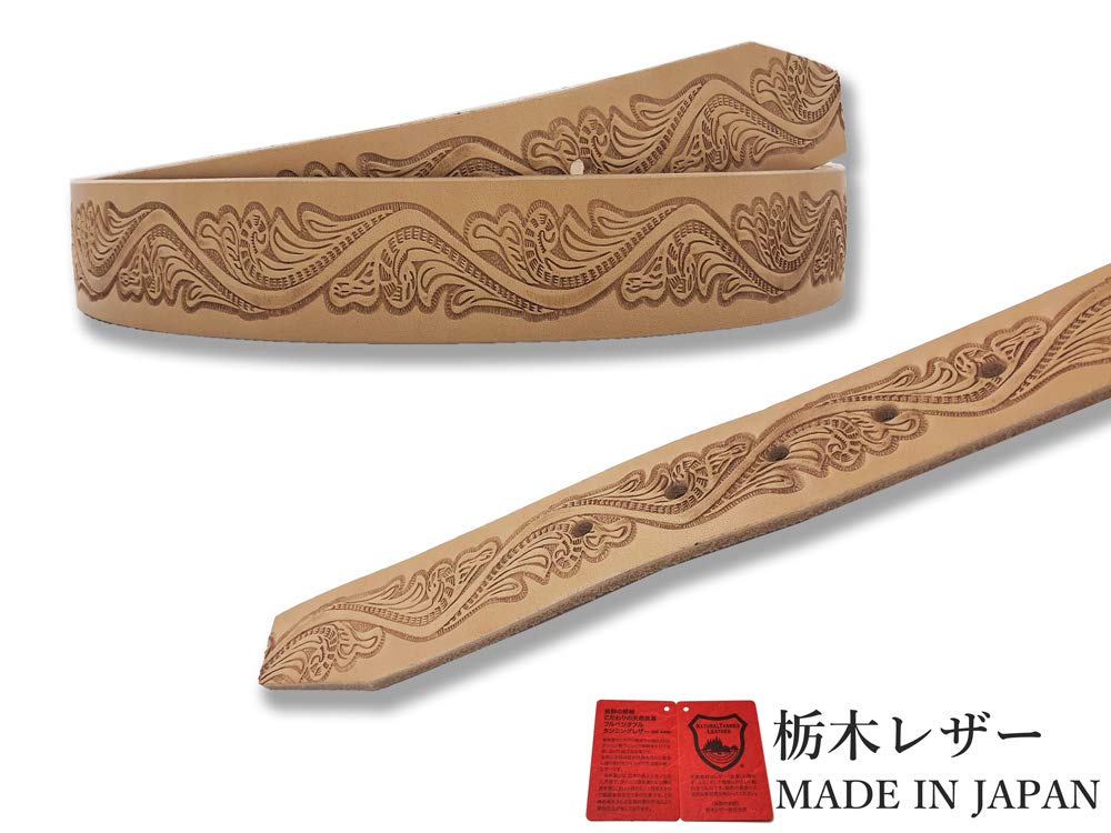 WING LEATHER Tochigi Leather Belt - Men's Genuine Leather Casual Belt, Made in Japan, Cowhide, Domestic, Stylish Embossed Craft, 40mm, W002, Size M,