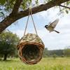 Căsuță pentru păsări suspendată, țesută manual, colibă naturală din stuf pentru păsări, căsuță suspendată tip cuib pentru papagali, nimfe, grădină, curte, terasă, decor interior