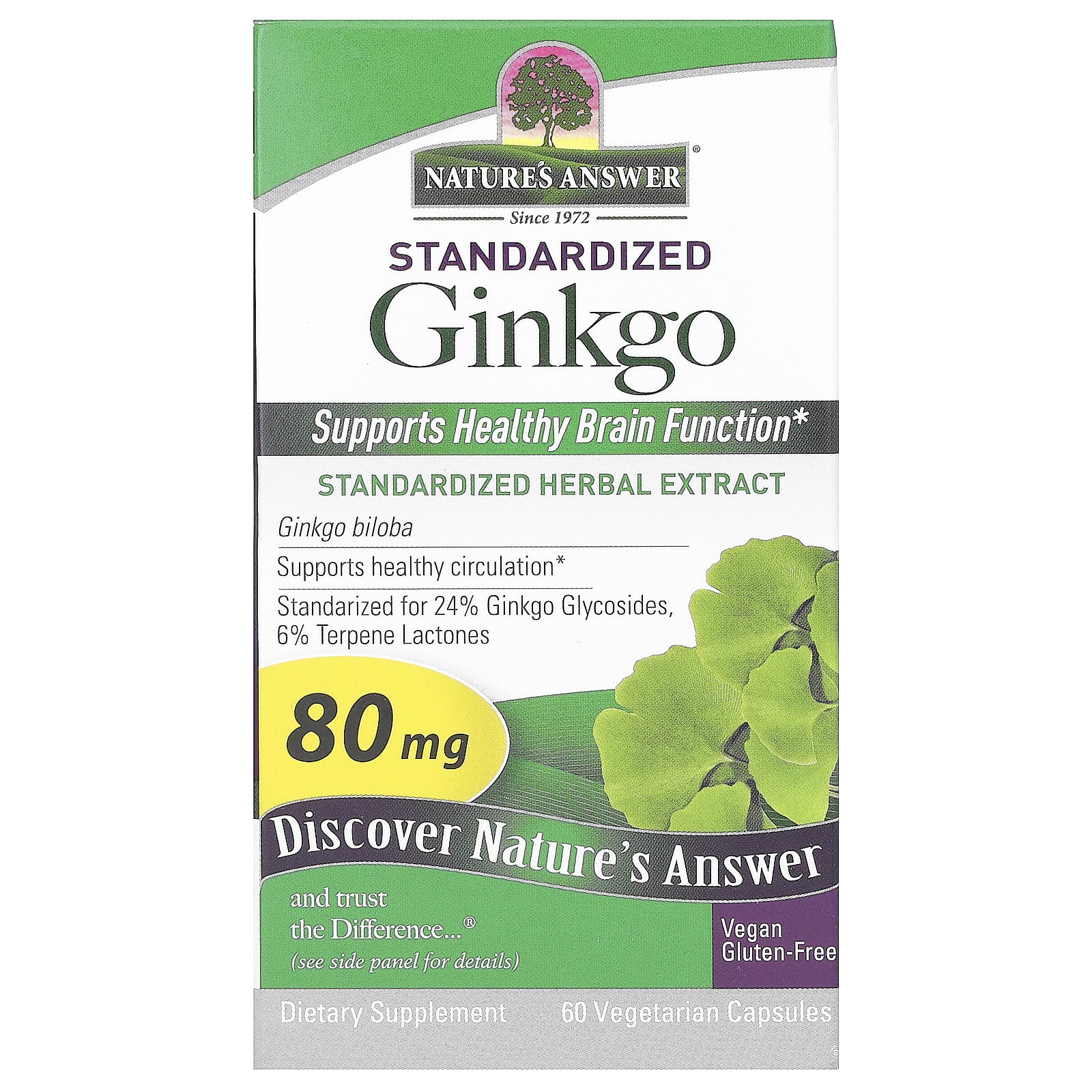 

Nature S Answer, Standardized Ginkgo, 80Mg, 60 Veggie Caps