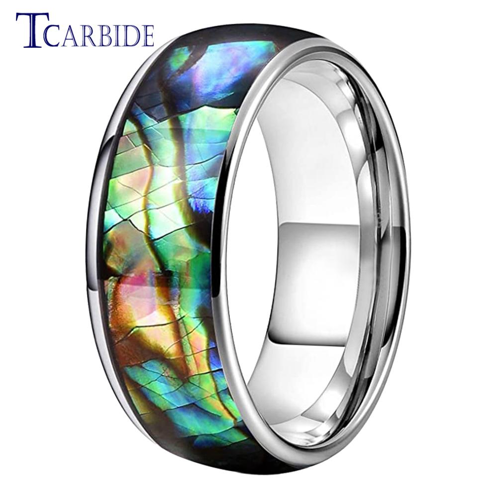 8MM Cool Abalone Shell Ring Black Men Women Wedding Bands Domed Polished Male Female Perfect Gift Jewelry Comfort Fit 7