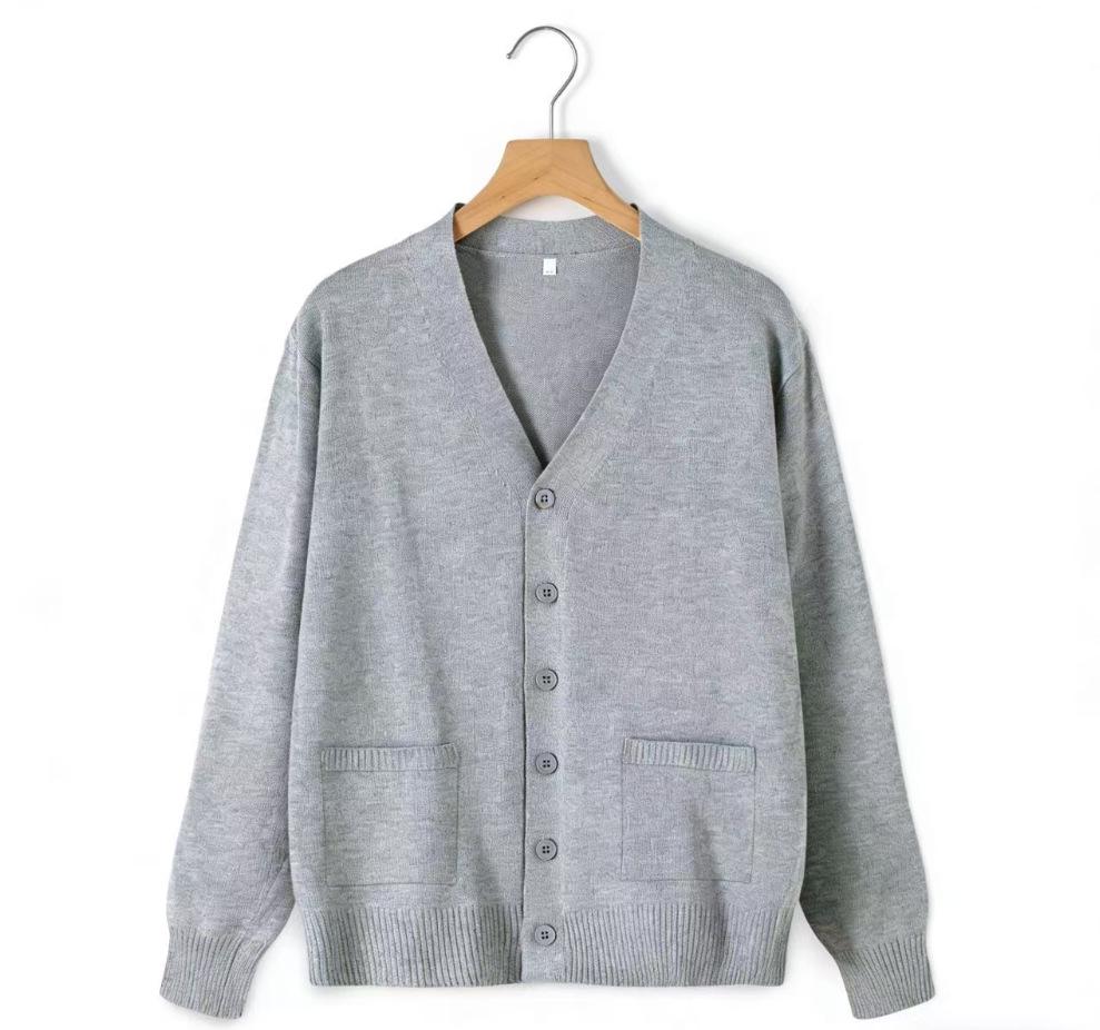 Japanese Style V-Neck Long Sleeve Knit Cardigan - Solid Color Academy Uniform