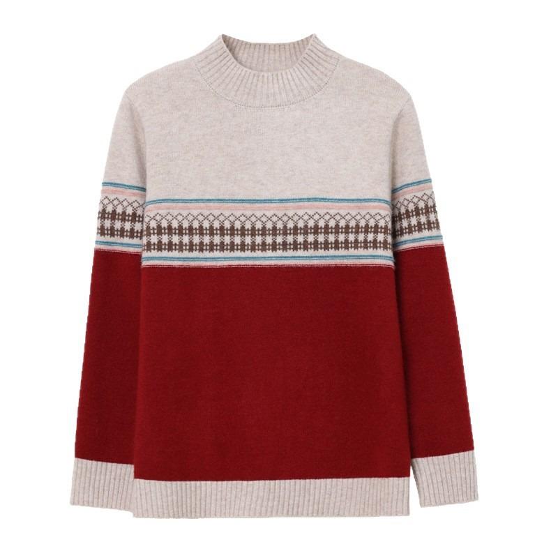 Design Sense Color Matching Autumn and Winter Loose Long-sleeved Inner Top Semi-turtleneck Sweater Temperament Base Knitted Sweater Women