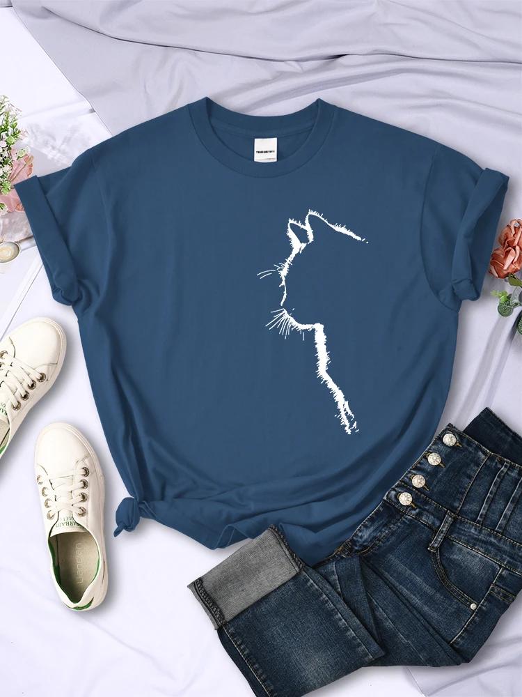 Simple Strokes Of Cat Funny Printed Women T-Shirt Fashion Casual Short Sleeve O-Neck Personality Street Tee Clothing Summer Tops