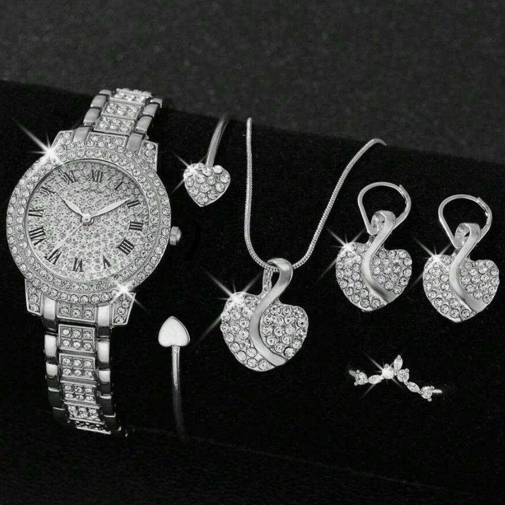 Ladies Watch Set, Steel Belt Full of Diamonds, High-end Quartz Watch Temperament, Business Leisure Watch Wholesale
