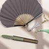 Creative Retro Mini Shell Fan Cotton Linen Cloth Chinese Folding Hand Fan Gentle Solid Color Handheld Fan Women'S