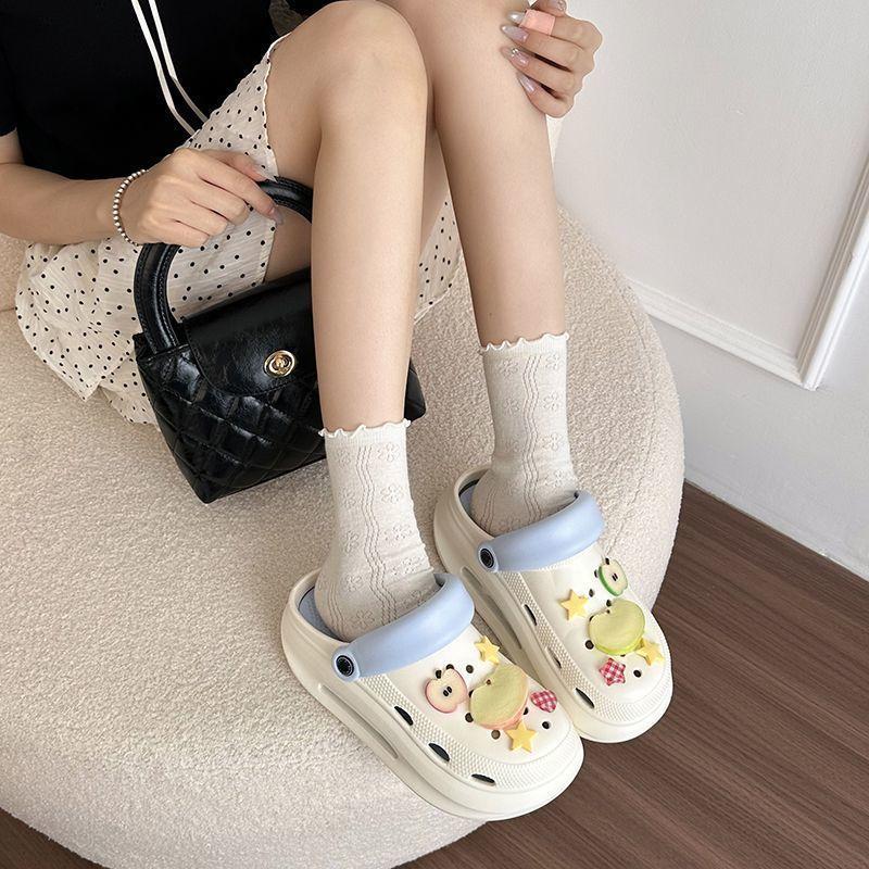 2025 Summer Height Increase Hole Shoes Women Wear Cool Slippers Fashion Net Red Bag Head Thick Sole Non-slip Cool Slippers Women