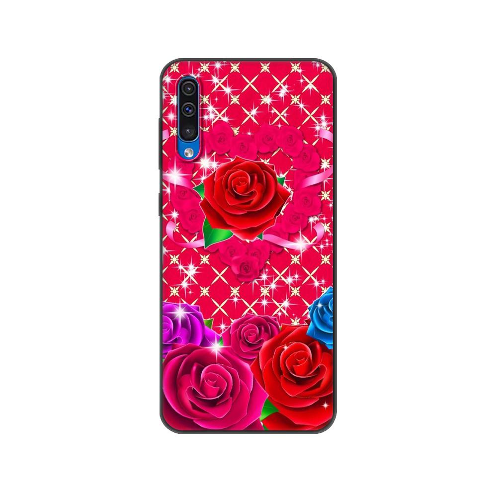 Černé TPU pouzdro pro Samsung Galaxy A50 50S A30S A10 A01 A11 A21S A31 A41 A51 A71 M21 M30S S10 LITE Červený motýl na květu růže