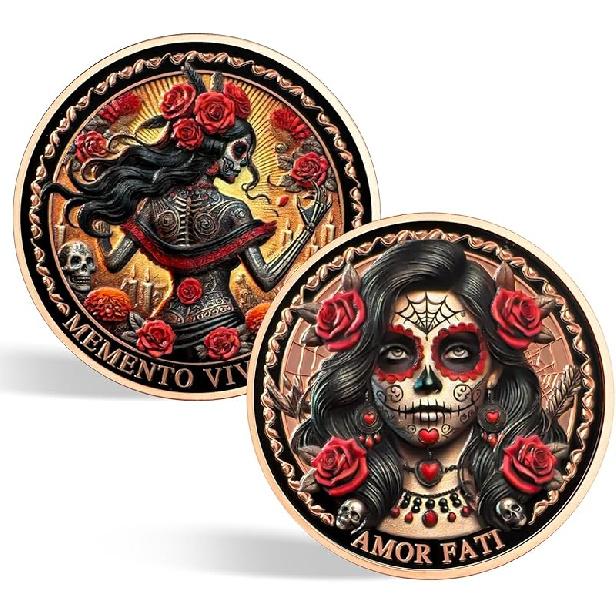 CHURYUML Memento Mori Memento Vivere Coin Amor Fati Medallion Stoic Reminder Token for Daily Stoic Meditations Stoicism Challenge Coins Inspirational красный