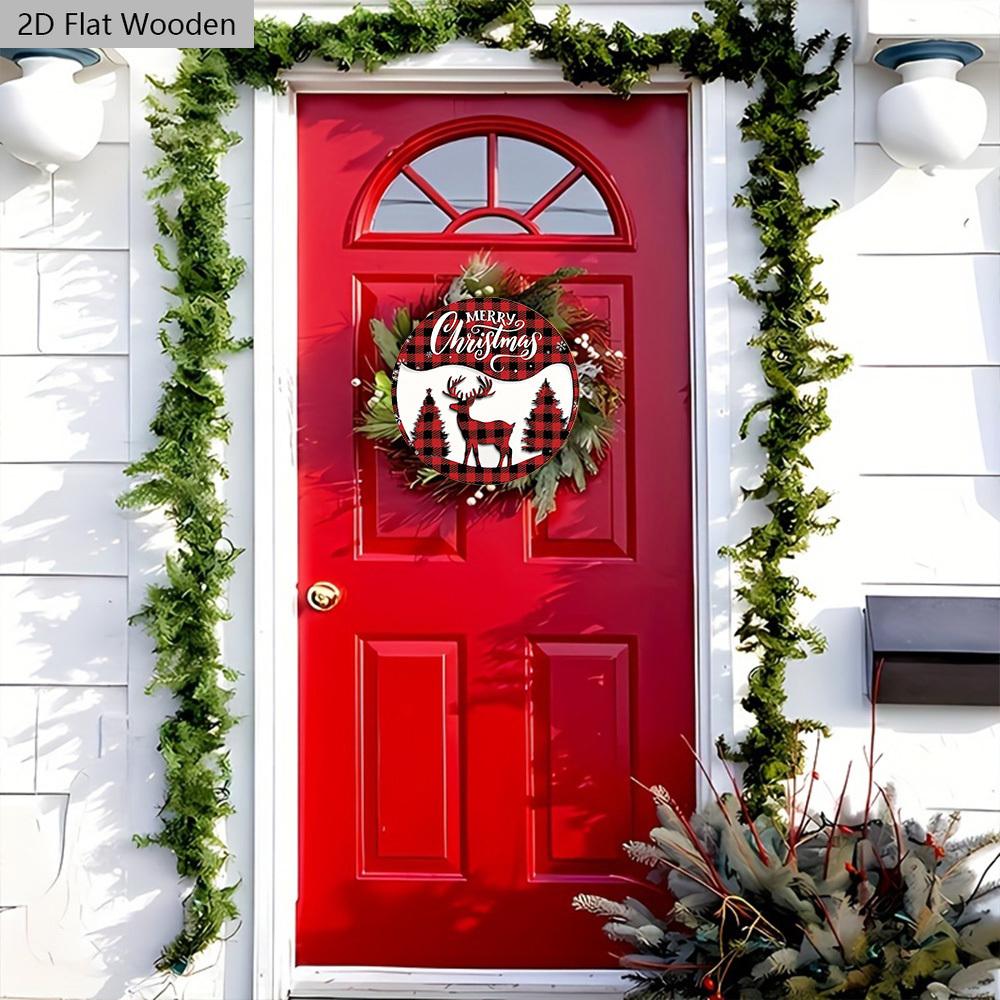 Christmas Wooden Sign with Classic Reindeer Pattern - Navidad Round Sign for Front Door, Wall Hanging Decor - Ideal Christmas Ornament