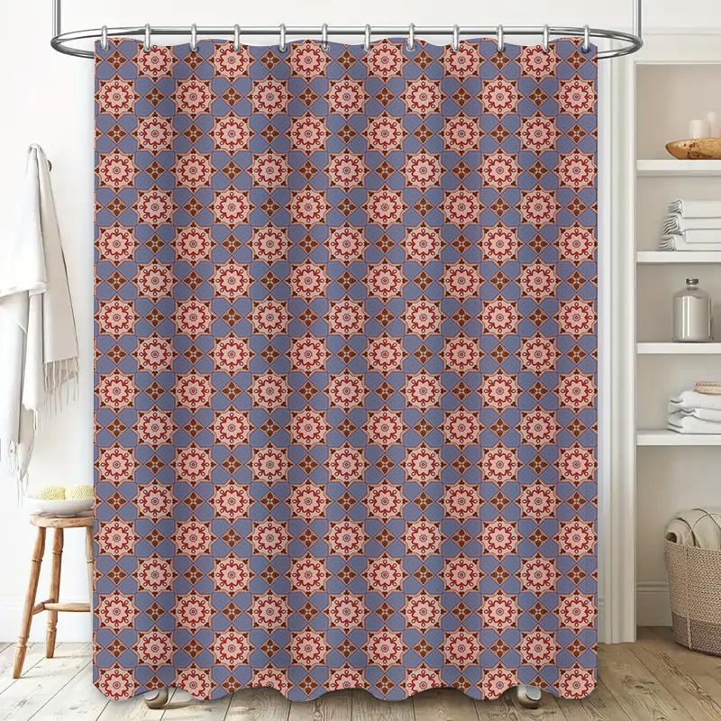Modern Style Blue and Red Geometric Shower Curtain Waterproof Fabric Bathroom Decor Home Decor