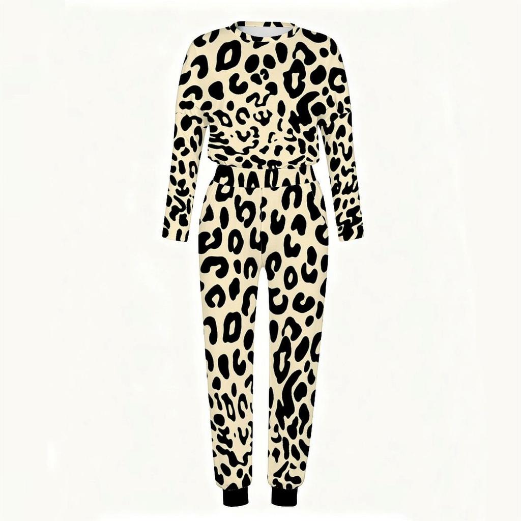 Women Loose Round Neck Long Sleeve Shirt And High Waist Straight Leg Pants Two Piece Daily Leisure Suit