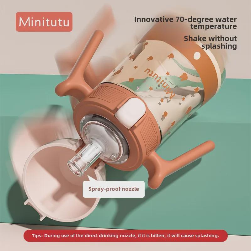 Minitutu Wide Mouth Bottle with Temp-Sensitive Scale, Flip-Top, Anti-Fall, Anti-Flatulence, and Suction Duckbill