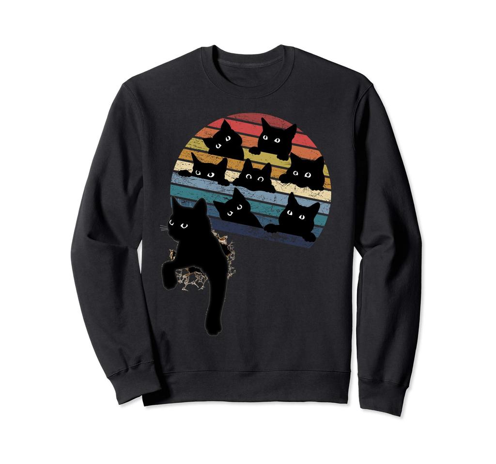 Black Cat Ripped Fabric and Lots of Kittens Sweatshirt