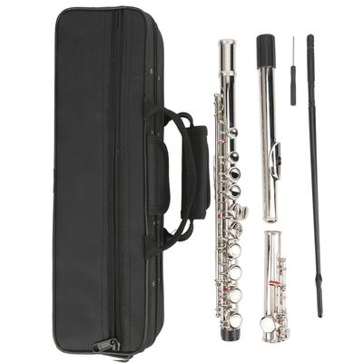 Flauta LADE de 16 agujeros en C con llave cerrada y bolsa de almacenamiento, instrumento musical con resonancia de tubo aumentada, color plateado