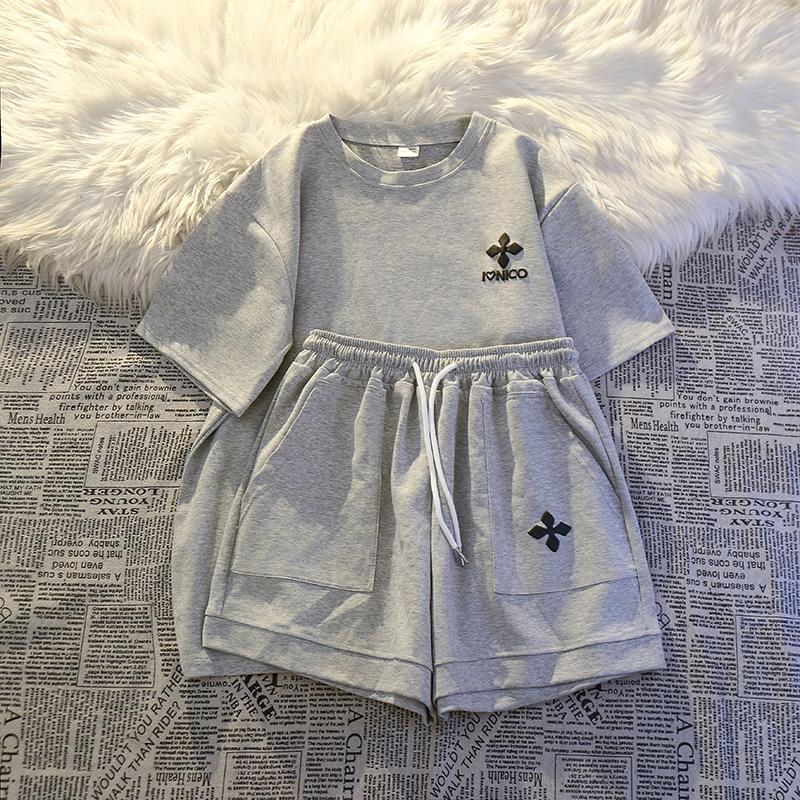 2025 Summer Korean Harajuku Short-sleeve T Shirt and Shorts Y2k Running Two-piece Set Young Girl Academic Style Casual Loose Sports Suits for Women