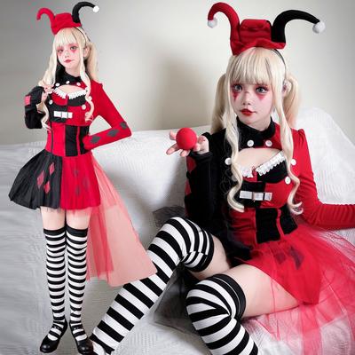 Damski Kostium Cosplay Harley Quinn Clown Halloween Impreza Cyrkowa Zestaw Przebrania