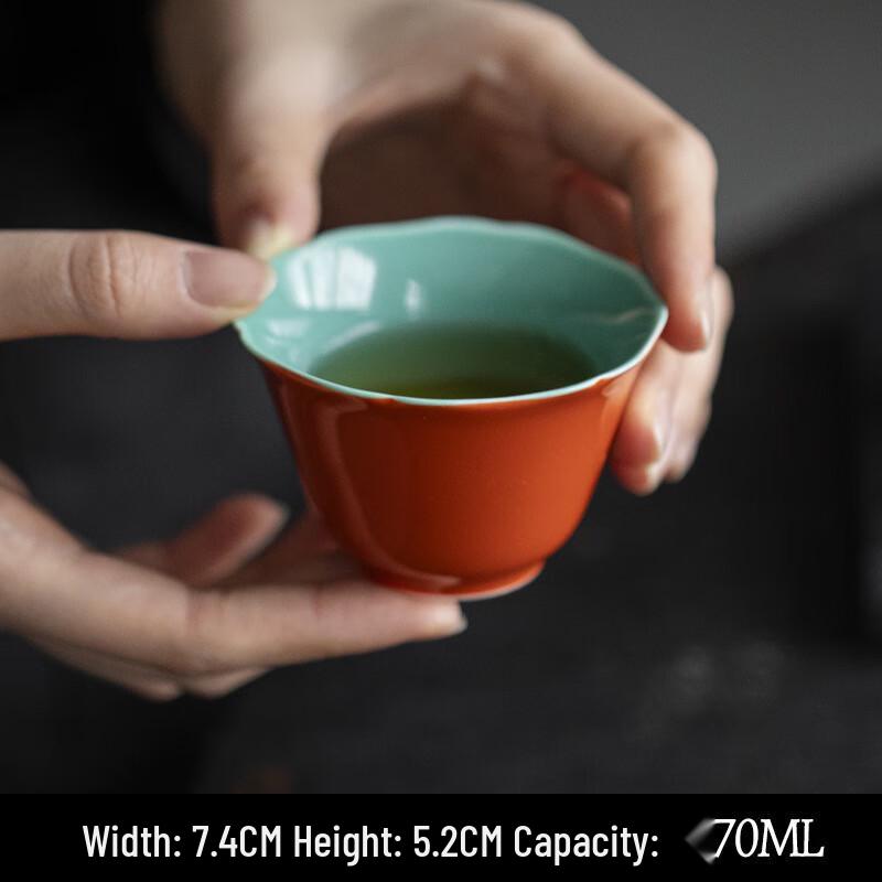 Yuzhuxun Ceramic Gongfu Tea Set, Forbidden City Red & Turquoise Glaze