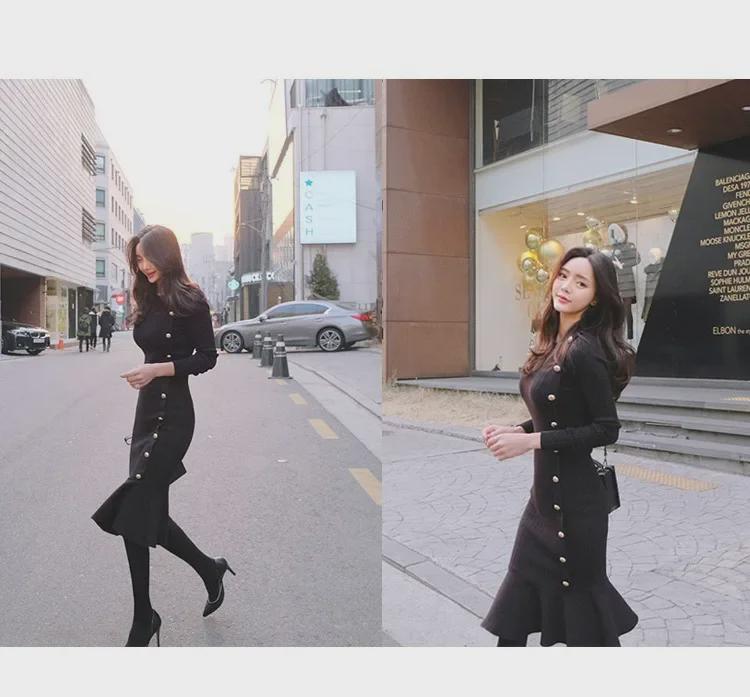 Hepburn Style Knitted Fishtail Sweater Dress for Women - Autumn/Winter Korean Fashion