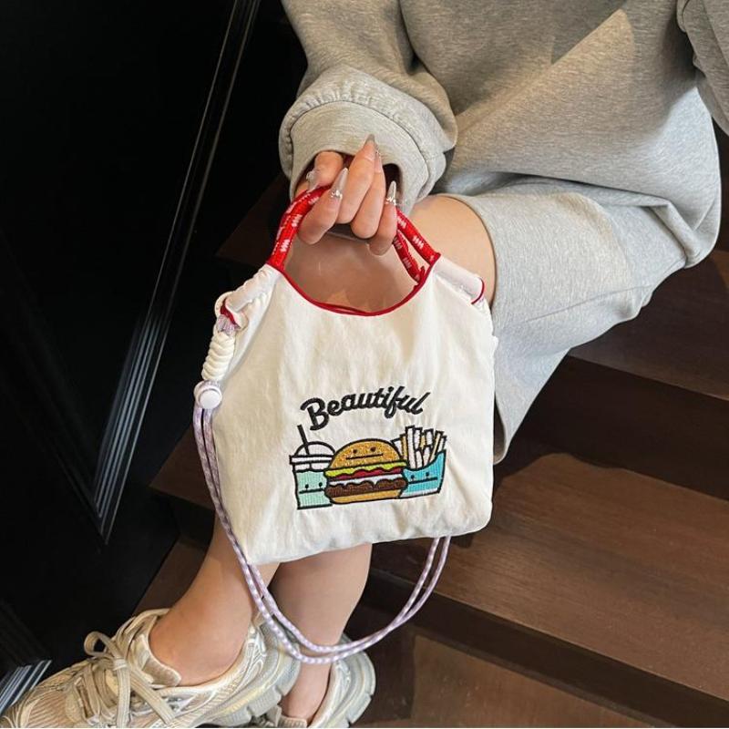 Fashion Sweet Nylon Embroidered Canvas Shoulder Bag Casual Commuter Student Small Square Bag Trend Versatile Crossbody Bag