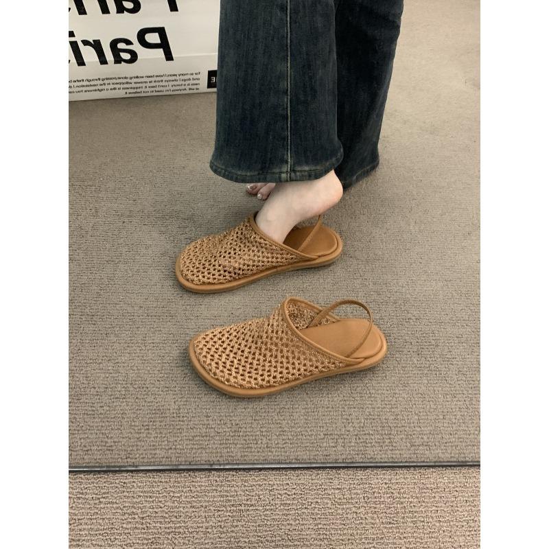 

Niche woven mesh yarn brown bag head sandals fairy shoes new summer flat bottom 35 коричневый