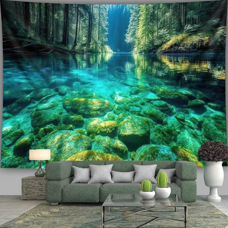 2D Aesthetic Clear Water Forest Tapestry Bohemian Home Decor