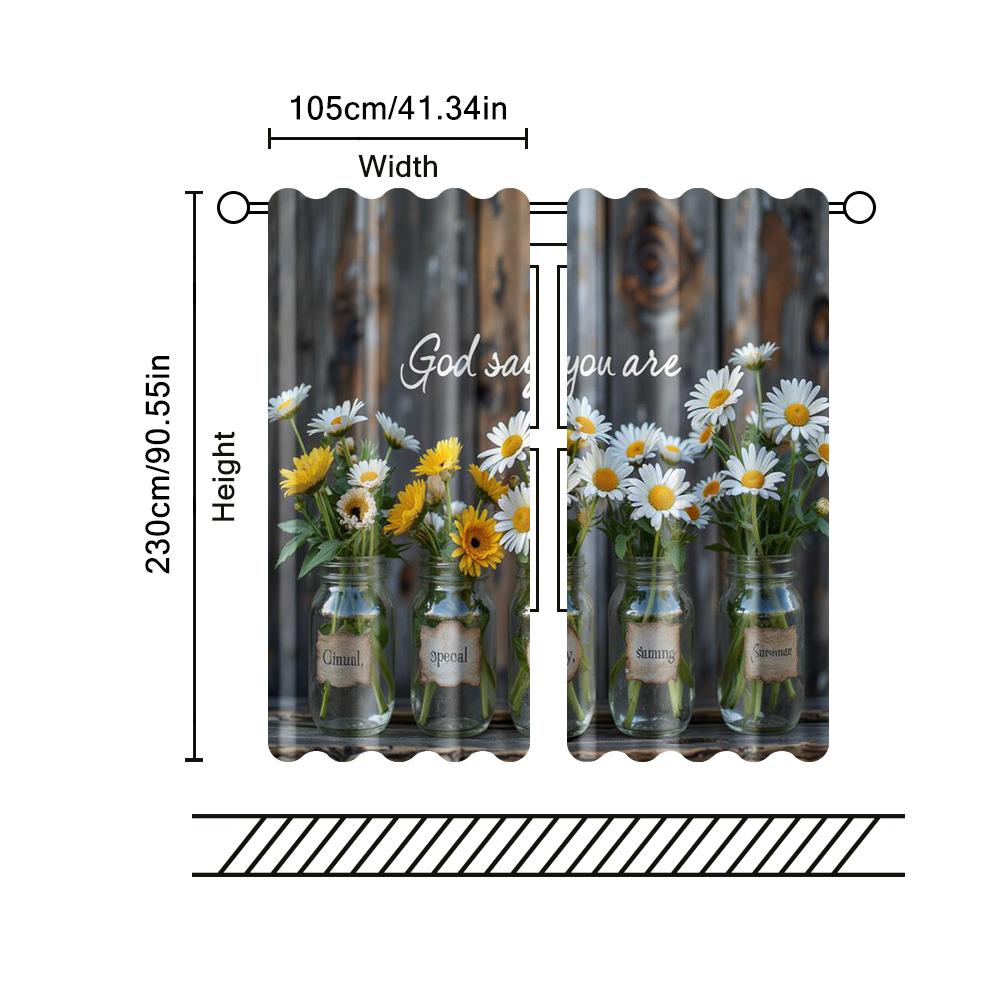 Set Of 2 Filtering Curtains Excluding Rods Non Movable Without Batteries Country Wind Daisy Butterflybackgroundsuitable Curtain Made Polyester