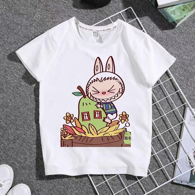Мультяшная футболка Labubu с принтом, короткий рукав, для пары, универсальная, повседневная одежда, милая и модная 110
