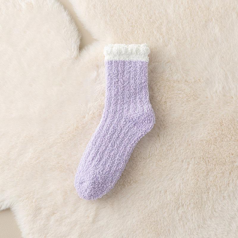 Autumn Winter Coral Fleece Middle Tube Socks For Women Warm Thicken Home Floor Socks Candy Color Sleeping Socks Lady Towel Socks