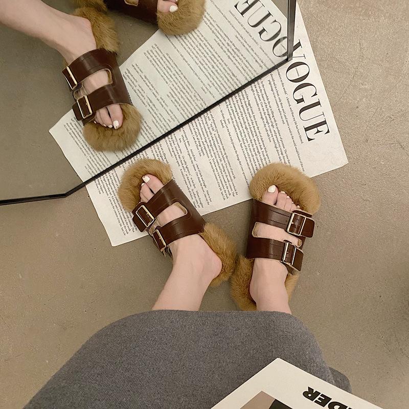 

Туфли на плоской подошве Женские неглубокие тапочки Мягкие бежевые босоножки на каблуке Слиперы Женские меховые шлепанцы Комфорт Черный плюшевый PU Slip-On So