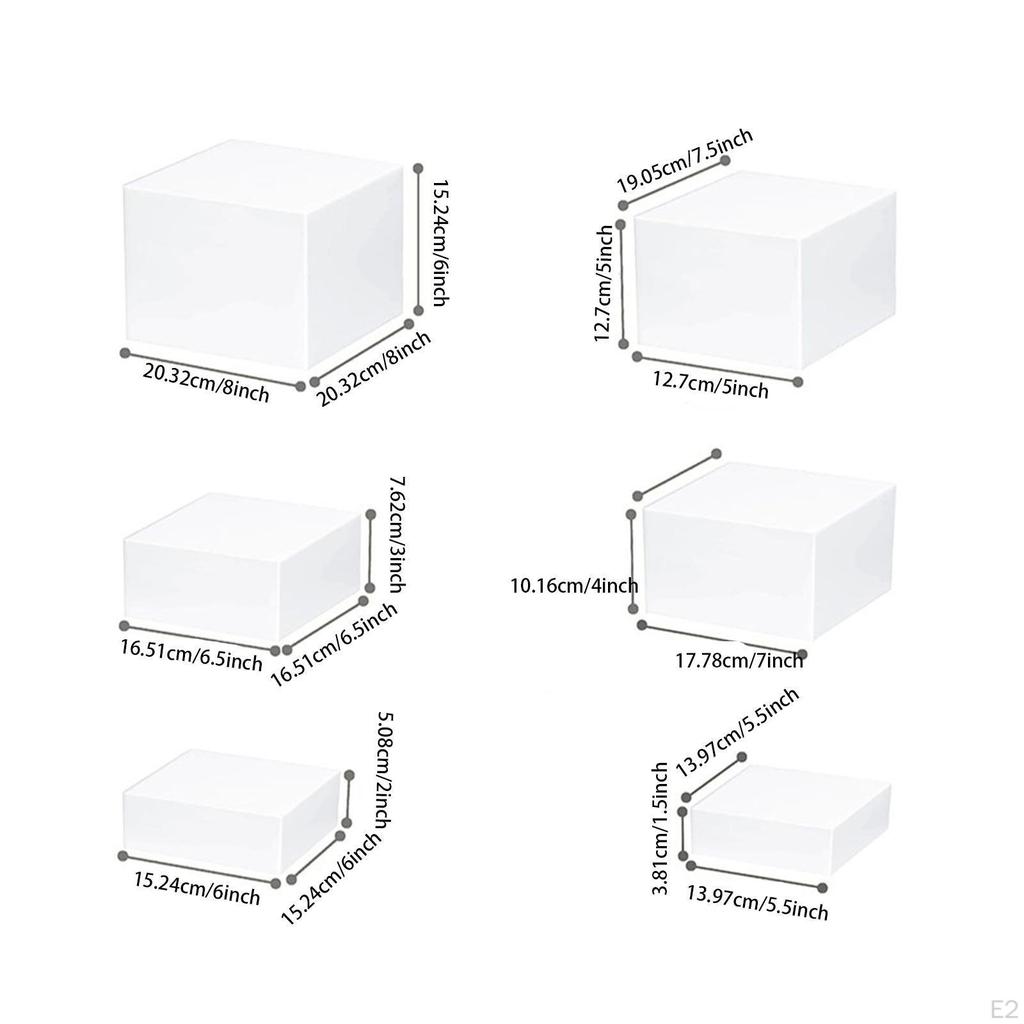 6 Pieces Food Buffet Riser Acrylic Boxes Multipurpose for Perfumes, Figures Stackable with Hollow