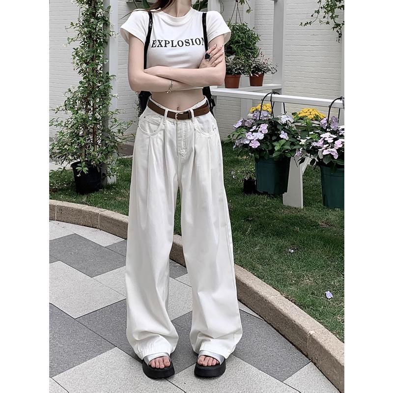 

Women s White Wide-Leg Slimming Casual Jeans - Summer 2024 Collection L
