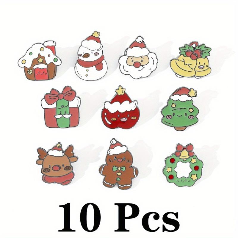 

10pcs Cartoon Broochs Set Christmas Tree Reindeer Christmas Brooch Santa Claus Metal Badge Couple Pin Cute and Unique Accessory