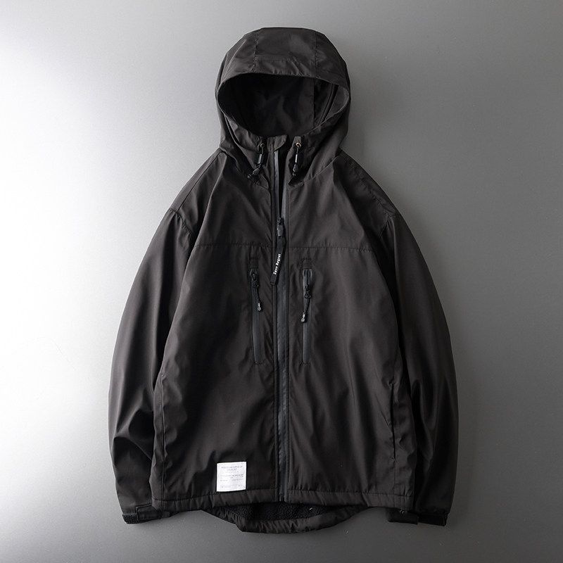 Winter Fleece-Lined Windproof Waterproof Men s Cotton Clothes Shell Jacket Black M