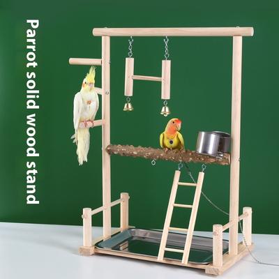 Solid Wood Bird Stand Interactive Platform Jiaohua Standing Stick for Pets Eco-Friendly Wooden Toy