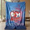 Sydney Roosters Custom Flannel Throw Blanket Print Your Name Text Soft Warm Blanket Holiday Present