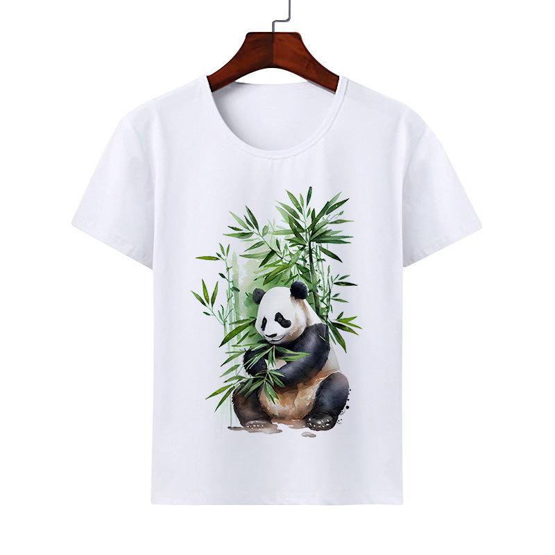 Cute Giant Panda Cartoon Tshirt for Boy Girl Summer round Neck Modal Cat Short Sleeve ParentChild Top Kids Clothing