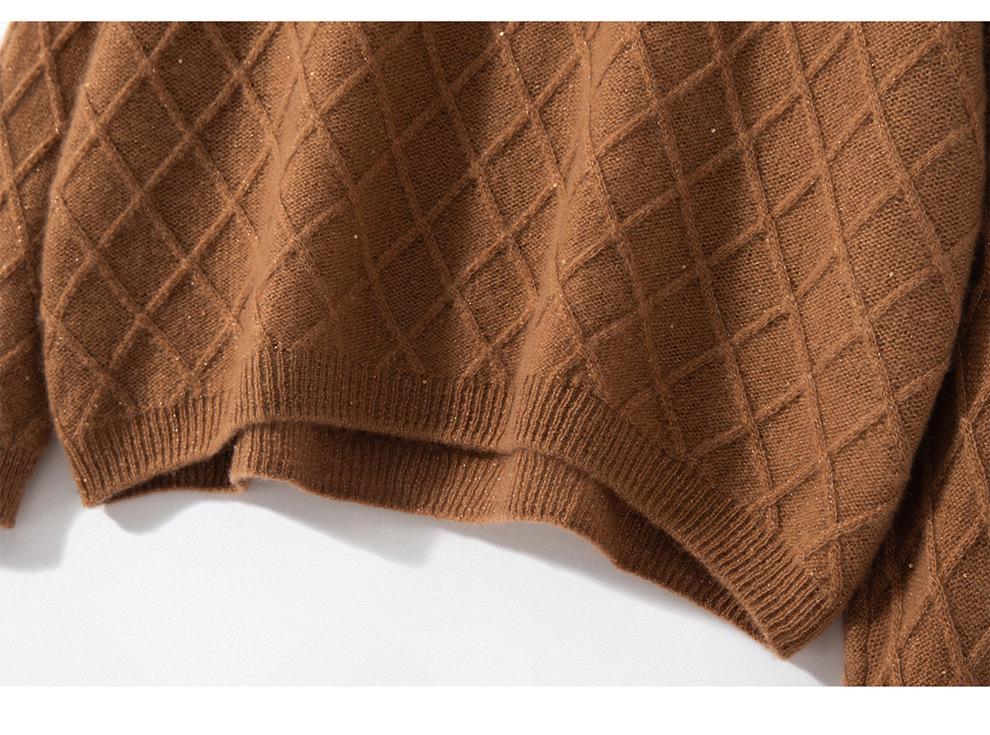 100% Pure Cashmere Women's Sweater - Fashionable, Versatile Autumn/Winter Pullover with Sequin Diamond Pattern